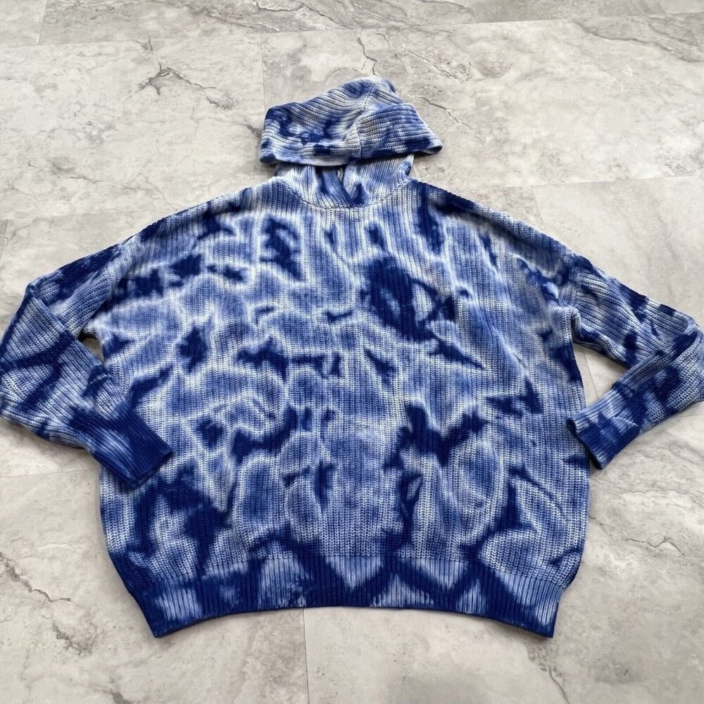 Derek Heart Womens Sweater Hoodie Blue Tie Dye Knit Pullover Size XL Xlarge‎